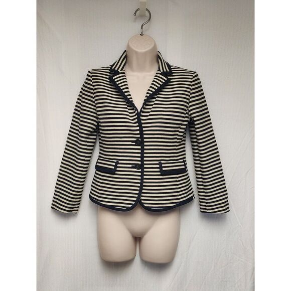 Ann Taylor LOFT Long Sleeve Blue & Beige Striped Blazer Jacket-Size 2 - Picture 2 of 8